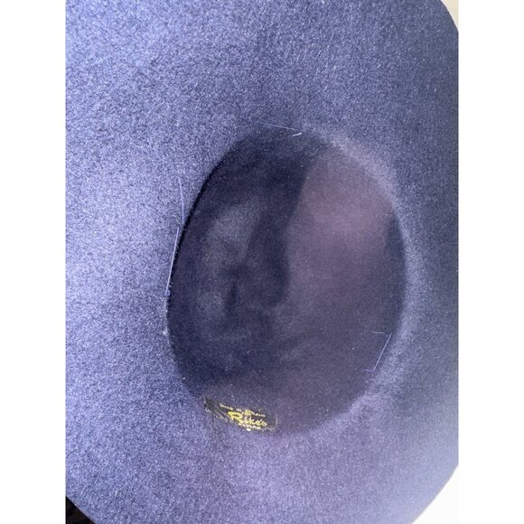 Vintage Rikes Navy Blue Wide Brim Felt Hat With Ribbon Accent England Made - Picture 7 of 7